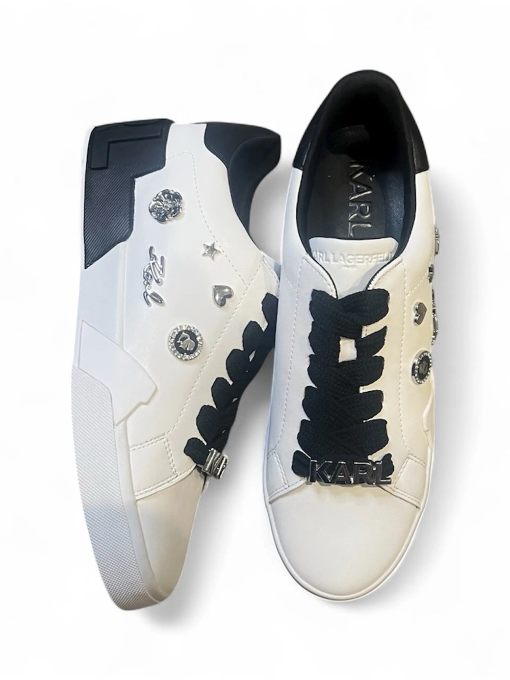 Karl Lagerfeld White and Black Embellished Men's Sneakers